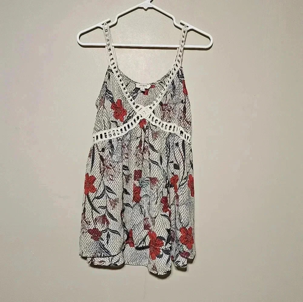 Umgee Women's Size Small Tank Top Babydoll Tunic Floral Crochet Multicolored